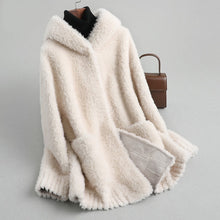 Load image into Gallery viewer, PUDI women winter real wool fur coat jacket female girl sheep shearing hooded coats lady fur parka jacket overcoats A59428