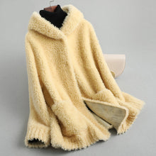 Load image into Gallery viewer, PUDI women winter real wool fur coat jacket female girl sheep shearing hooded coats lady fur parka jacket overcoats A59428