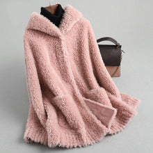 Load image into Gallery viewer, PUDI women winter real wool fur coat jacket female girl sheep shearing hooded coats lady fur parka jacket overcoats A59428