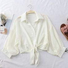 Load image into Gallery viewer, Chiffon Shirt Women Summer Buttoned Up Korean Batwing Sleeve Tied Waist Shirts Womens 2020 Ladies Casual Elegant Sunscreen Tops