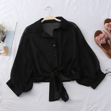 Load image into Gallery viewer, Chiffon Shirt Women Summer Buttoned Up Korean Batwing Sleeve Tied Waist Shirts Womens 2020 Ladies Casual Elegant Sunscreen Tops