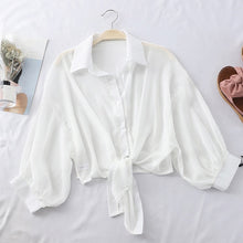 Load image into Gallery viewer, Chiffon Shirt Women Summer Buttoned Up Korean Batwing Sleeve Tied Waist Shirts Womens 2020 Ladies Casual Elegant Sunscreen Tops