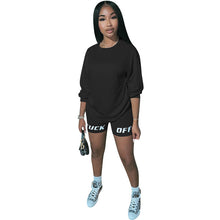 Load image into Gallery viewer, 2020 nouveau été lettre imprimer décontracté femmes deux pièces tenues ensemble survêtement chemise haut Sexy + Biker Shorts survêtement 2 pièces actif