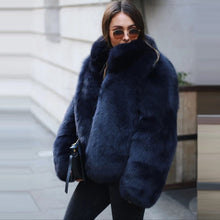 Load image into Gallery viewer, Fashion Stand Collar Women Genuine Fox Fur Coats Thick Warm Natural Full Pelt Blue Fox Fur Jacket Real Fur Overcoats Winter 2019
