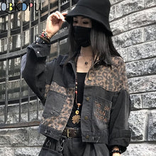 Load image into Gallery viewer, Vintage Black Leopard Women Denim Jacket Spring Harajuku Punk Jean Jackets Coat Boyfriend Loose Pocket Fashion Streetwear
