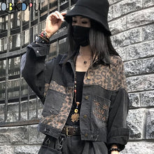 Load image into Gallery viewer, Vintage Black Leopard Women Denim Jacket Spring Harajuku Punk Jean Jackets Coat Boyfriend Loose Pocket Fashion Streetwear
