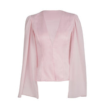 Load image into Gallery viewer, 2020 Spring Office Lady Elegant Pink Blazer Sexy V Neck Split Flare Sleeve Slim Party Blazers Women Street Fashion Casual Tops
