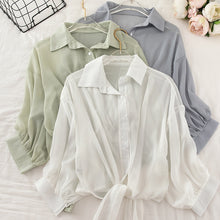 Load image into Gallery viewer, Chiffon Shirt Women Summer Buttoned Up Korean Batwing Sleeve Tied Waist Shirts Womens 2020 Ladies Casual Elegant Sunscreen Tops

