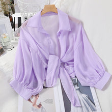 Load image into Gallery viewer, Chiffon Shirt Women Summer Buttoned Up Korean Batwing Sleeve Tied Waist Shirts Womens 2020 Ladies Casual Elegant Sunscreen Tops
