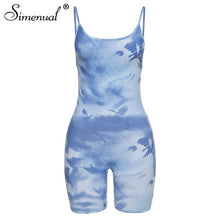 Load image into Gallery viewer, Simenual Ribbed Tie Dye Skinny Women Bodycon Rompers Strap Sleeveless Fashion Workout Biker Shorts Playsuits Skinny Active Wear
