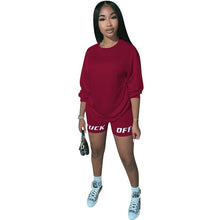 Load image into Gallery viewer, 2020 nouveau été lettre imprimer décontracté femmes deux pièces tenues ensemble survêtement chemise haut Sexy + Biker Shorts survêtement 2 pièces actif
