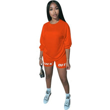 Load image into Gallery viewer, 2020 nouveau été lettre imprimer décontracté femmes deux pièces tenues ensemble survêtement chemise haut Sexy + Biker Shorts survêtement 2 pièces actif
