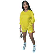 Load image into Gallery viewer, 2020 nouveau été lettre imprimer décontracté femmes deux pièces tenues ensemble survêtement chemise haut Sexy + Biker Shorts survêtement 2 pièces actif
