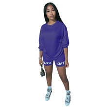Load image into Gallery viewer, 2020 nouveau été lettre imprimer décontracté femmes deux pièces tenues ensemble survêtement chemise haut Sexy + Biker Shorts survêtement 2 pièces actif
